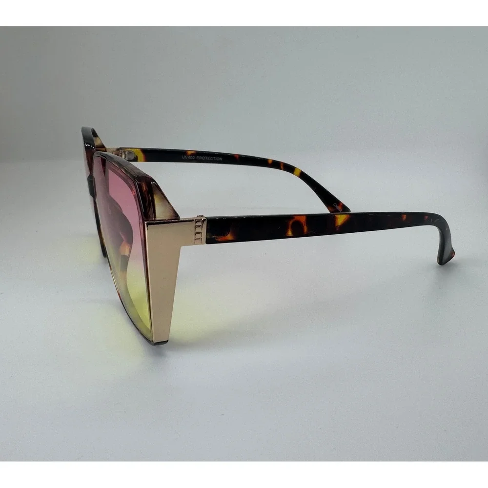 Frita Oversized Tortoise Square Sunglasses Pink Yellow Gradient Lens UV400